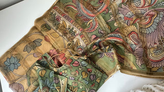 Handpainted saree Indian Pen Kalamkari saree online usa with stitched blouse Partywear saree
