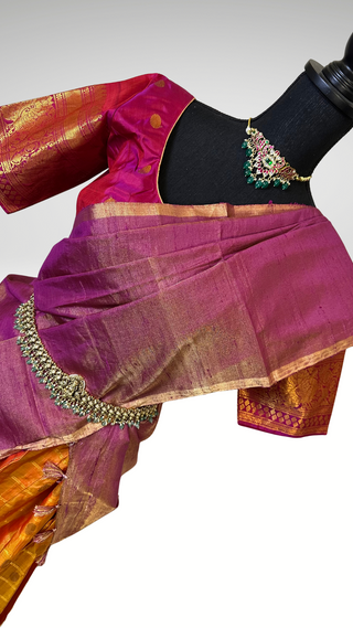 Pure Gadwal Pavadai Langa Dhavani tissue pavadai lehenga with stitched blouse