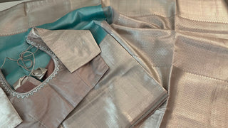 Pastel Blue Kanjivaram pattu saree Handwoven silk saree with stitched  blouse Hand embroidered blouse