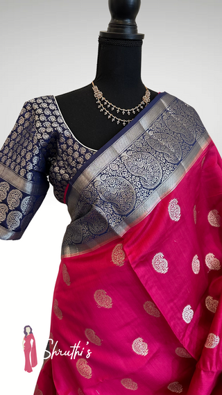 Indian Designer Chinya Silk Saree with Silver Border – Bridal and Festive Wear Available in USA ready to ship 