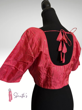 Versatile pure silk pink blouse for sarees, available in sizes 36–44 with custom fit and worldwide shipping.