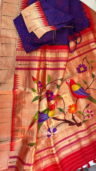 Designer purple bandhani paithani silk saree suitable for weddings and festivals