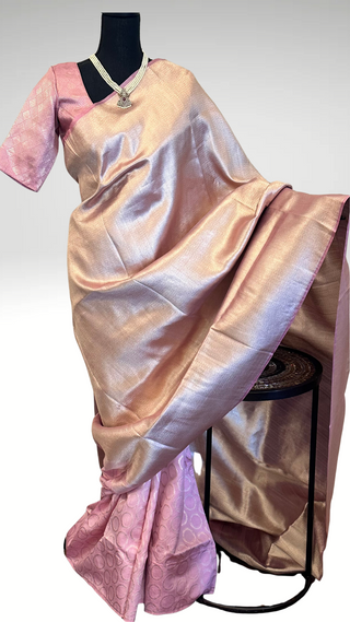 Pastel Pink Benerasi silk saree with stitched  handwoven blouse online shopping usa