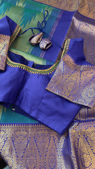 Green Gold tissue kanjivaram silk saree withembroidered blouse online shopping usa