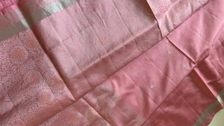Pastel Pink pure silver zari soft silk saree  zari and hand embroidered blouse