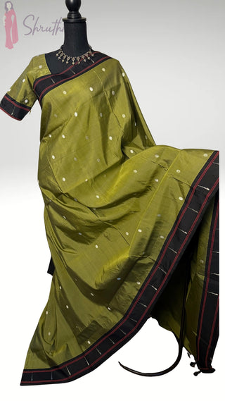 Olive green pure Handloom pure paithani silk saree online usa paithani sarees usa comes with stitched blouse