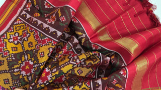 Patan patola pure yellow silk pure mulberry silk  Handwoven duppatta Pink Dupatta