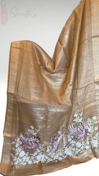 Pure Antique Tissue gold  pure silk saree stitched blouse embroidered  silk ready to wear altered to fit  online USA