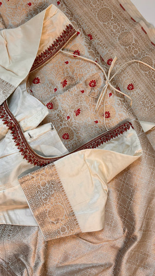 Benerasi Handloom silk saree Katan silk saree online shopping with prestitched blouse