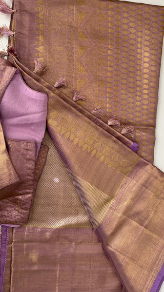 Lavender Pure zari Tissue Kanjivaram silk saree with stitched Indian wedding muhurtam silk bridal blouse online shopping usa
