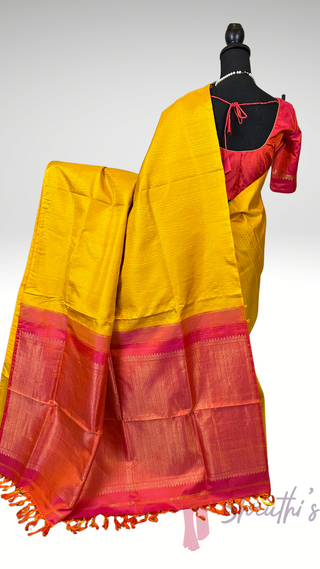 Pure Kanjivaram Handloom silk saree yellow to pink pure zari  Muhurtam Wedding Saree with ready to wear ship Blouse Online USA