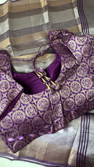 Pure Royal Purple pure  Tissue beneras soft organza silk saree with blouse online shopping usa