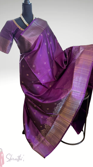 Pure Soft Silk Saree USA  Purple silk saree with embroidered  Stitched Blouse Indian Saree Online USA Ready to Ship Saree Online USA Easy Drape