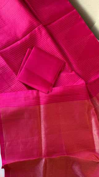 Handloom Pink zari lines Easy drape with unstitched blouse Beautiful Soft silk kanchi pattu saree fine weave kanchi pattu bridal