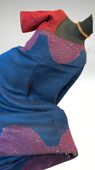Handloom pure linen saree with sequin blouse pallu ready to wear blouse ships from Dallas partywear easy drape summer weaves