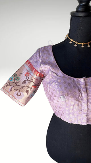 Pastel Lavender Zari Kota zari sleeve Blouse  Readymade Blouse with Ready to Ship Online USA