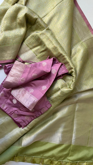 Green silver  Benerasi silk saree with stitched  blouse online shopping usa