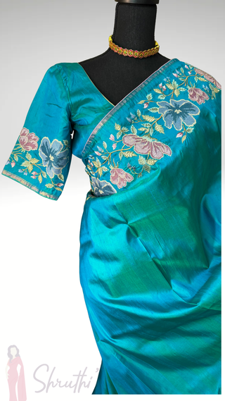 Handloom Pure soft silk embroidered borders and pallu silk handwoven blouse border