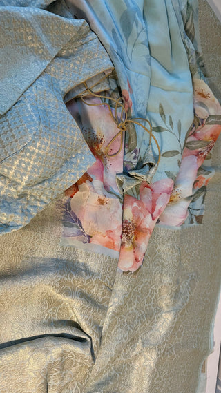 Floral Georgette Beneras Pastel silk saree pure silk beneras border pallu online