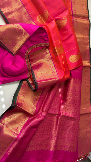 Orange pure kanchi BRIDAL checks  kanchi pattu saree online usa