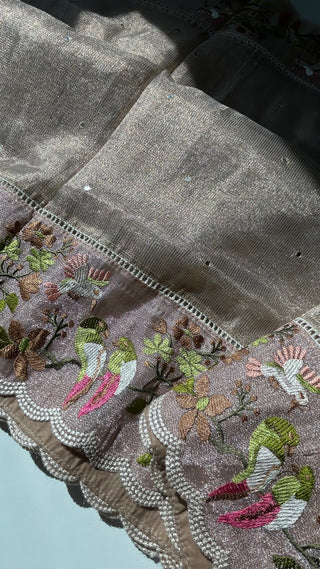 Pure Tissue zari kota gold embroidery handwoven pure silk saree stitched blouse saree readymade online USA