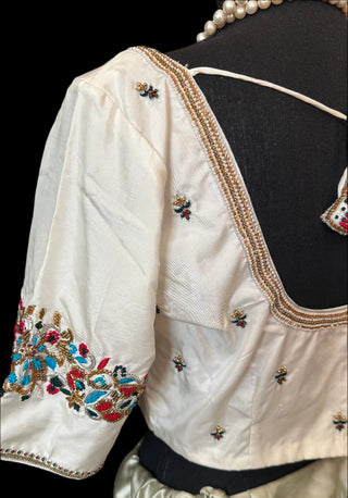 Pure  cream pure silk blouses hand embroidered prestitched