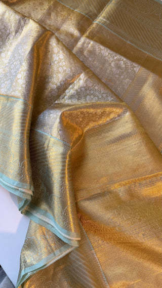 Kalyana pattu wedding Handloom Green Kanjivaram Gold Tissue  Brocade Pure silk pattumuhurtam saree  Kanjivaram silk saree with prestitched blouse.