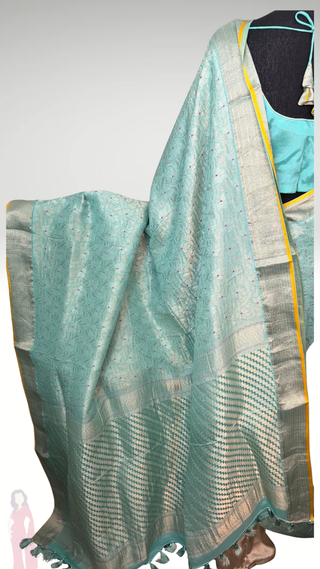 Handloom Pastel’s Georgette Brocade Beneras silk saree with stitched blouse  online shopping Partywear