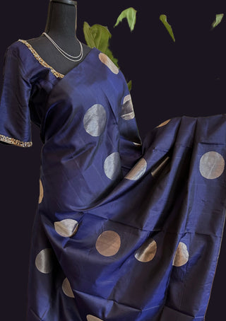 Dark blue soft silk saree online usa silver gold zari modern pure silk saree online usa