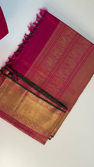 Pure Kanjivaram Handloom Brocade Light Amber silk saree pure zari  Muhurtam Wedding Saree with ready to wear ship Blouse Online USA