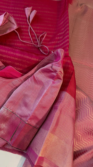 Pure soft silk pink silk saree online usa Pastel soft silk saree usa with pure zari paithani sleeves blouse