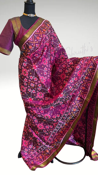 Pure Patola Silk Saree ikat blouse stitched blouse Partywear pooja wear ready to ship Saree USA altered to fit