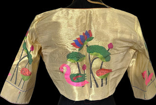 Gold pure zari leaf design Paithani blouse online usa silk blouses ready to wear online shopping bandhani blouse online