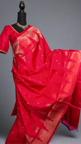 Red Soft silk saree fine weave  soft silk zari and hand embroidered blouse