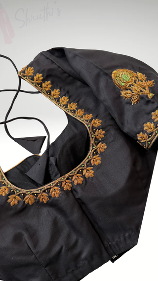Pure silk Hand Embriodered black blouses stitched online USA
