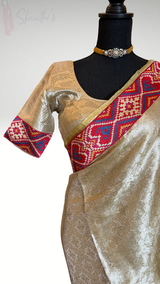 Handloom  Kora Kanjivaram silver tissue saree online shopping with prestitched blouse usa