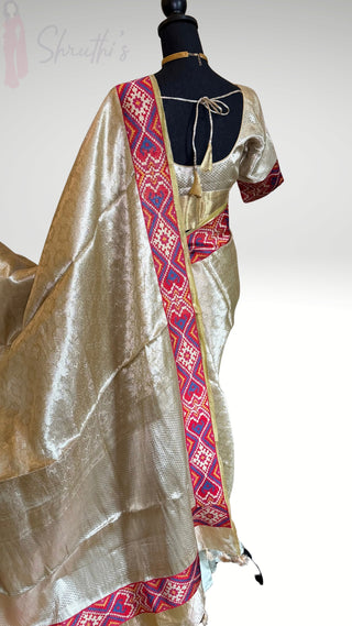 Handloom  Kora Kanjivaram silver tissue saree online shopping with prestitched blouse usa