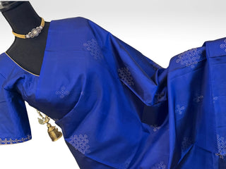 Prussian Blue pure  soft silk saree  zari and hand embroidered blouse