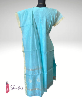 Soft Chanderi salwar kameez for pooja USA, Buy blue salwar suit online USA, Designer ethnic salwar set USA, Temple wear Chanderi silk suit USA, Festive Indian dress pastel tones USA, Elegant Indian salwar suit USA, Blue salwar kameez for women USA, Custom stitched Chanderi silk suit USA