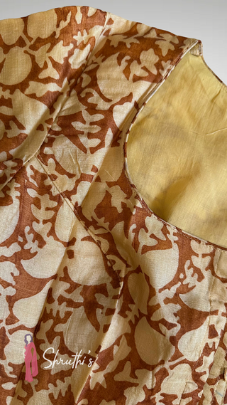 Stylish tussar silk blouse with printed design for festive sarees