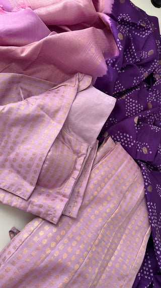 Elegant pure silk pavadai langa dhavani crafted from handloom Kanjivaram silk with Bandhini dupatta