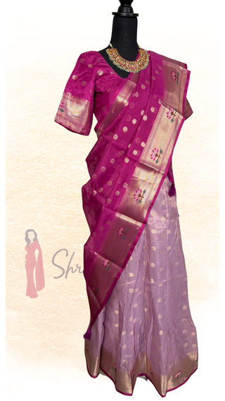 Elegant purple pink zari Kota lehenga for bridesmaids with lined skirt