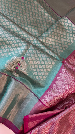 Elegant Venkatagiri pure silk saree in tissue finish with silver zari design
