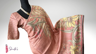 Handwoven pure silk Tussar saree with embroidery, soft lightweight weave, ideal for pooja or partywear – online USA.