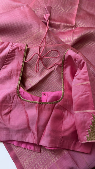 Pure Handloom Soft Silk Saree Lotus pink silk saree with embroidered  Stitched Blouse Indian handloom wedding pattu Saree Online USA Ready to Ship Saree Online USA Easy Drape