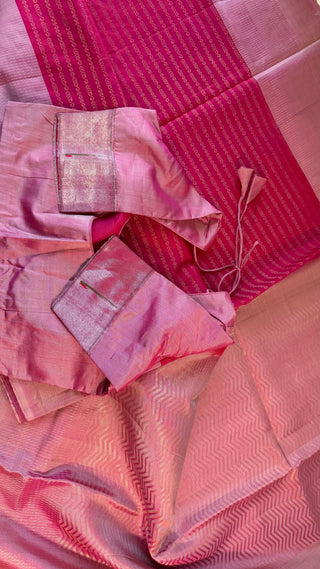 Pure soft silk pink silk saree online usa Pastel soft silk saree usa with pure zari paithani sleeves blouse