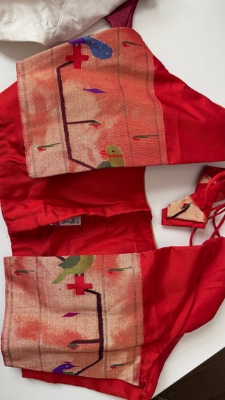Red silk blouse Gold pure zari Paithani blouse online usa silk blouses ready to wear online shopping blouse online