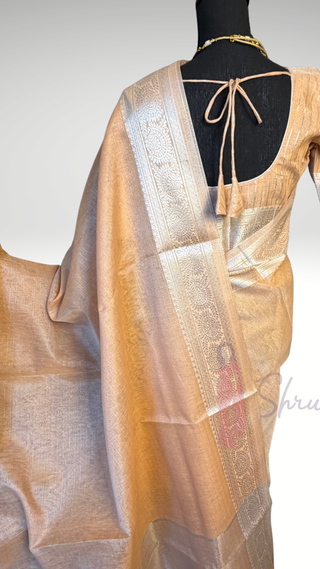 Pastel Tissue Kota Lenin saree with printed blouse online usa