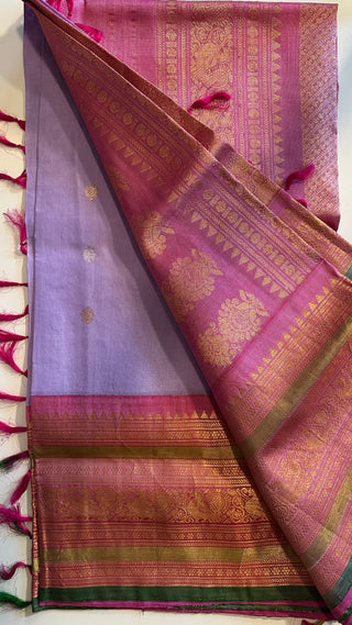 Lavender Gadwal handwoven silk saree with stitched blouse online