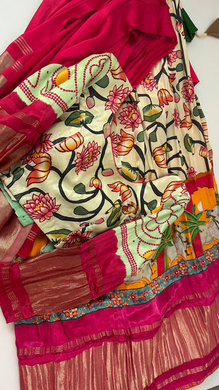 Light Green pichwai Bandhini Gajji silk Lehenga online shopping